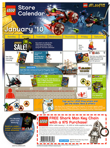 [USA] LEGO Stores January 2010 Calendar (www.toysnbricks.com)