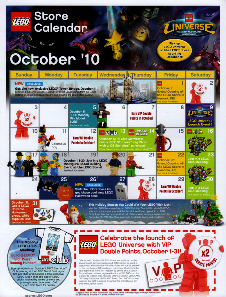 LEGO Store Calendar October 2010 - Toys N Bricks