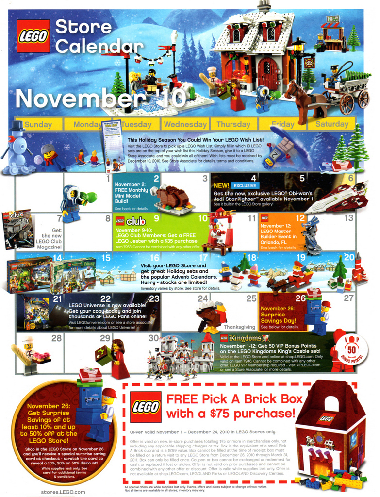 LEGO Store Calendar November 2010 – Toys N Bricks 