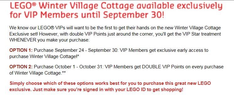 LEGO Winter Village Cottage 10229 VIP September 2012 Exclusive Offer - Toysnbricks