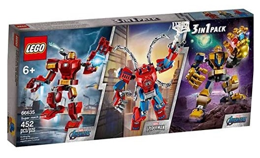 LEGO Marvel Super Heroes 66635 Super Mech Pack 3 in 1 Front Box (76140 Iron Man Mech, 76141 Thanos Mech, 76146 Spider-Man Mech)