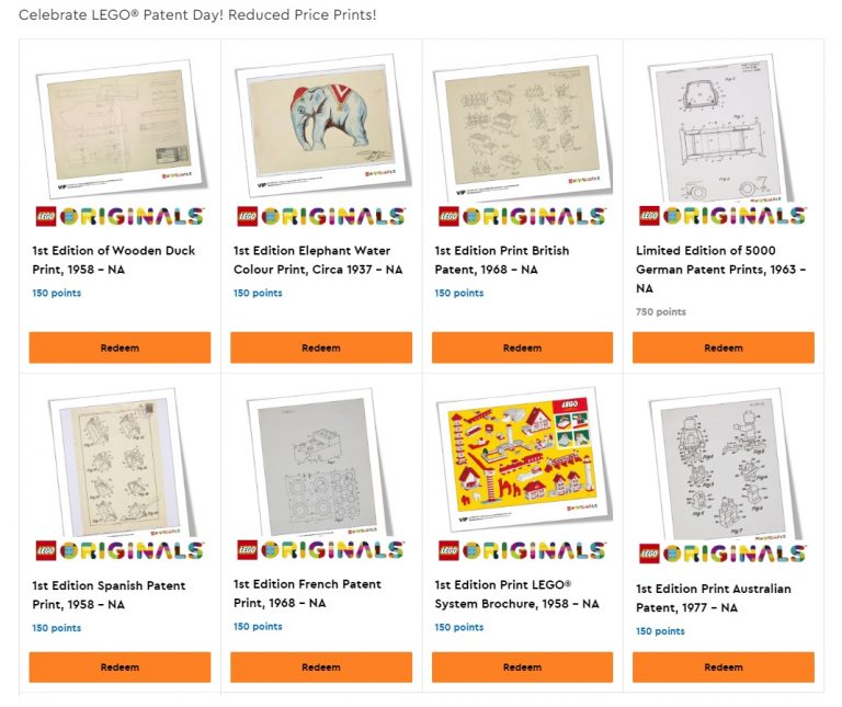 LEGO Patent Day January 28, 2021 VIP Rewards Center Patent Prints Promotion