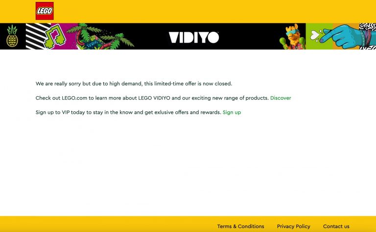 LEGO VIDIYO Welcome Pack 2021 February Offer Sold Out Closed