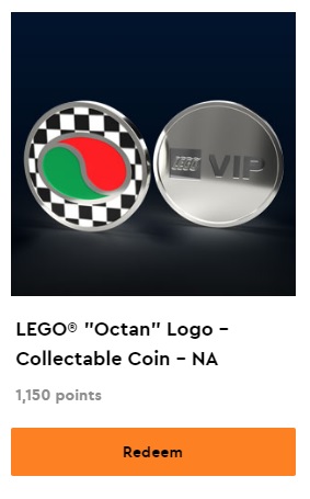 LEGO Octan Logo Collectable Coin VIP Rewards Center March 2021