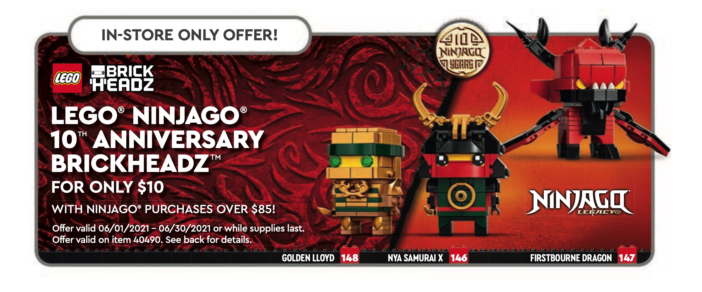 2021 LEGO Ninjago 10th Anniversary BrickHeadz 40490 Golden ...