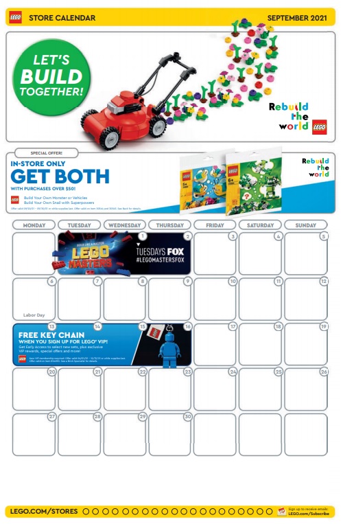 LEGO Store Calendar Offers & Promotions September 2021 - Toys Bricks