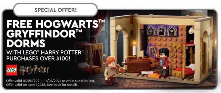 LEGO Harry Potter 40452 Hogwarts Gryffindor Dorms October 2021 GWP Gift With Purchase Promo Offer