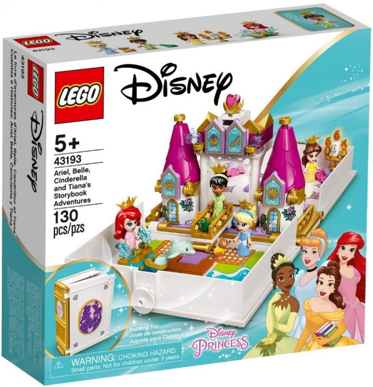 LEGO Disney Princess 43193 Ariel, Belle, Cinderella and Tiana's Storybook Adventures Front Box 2021