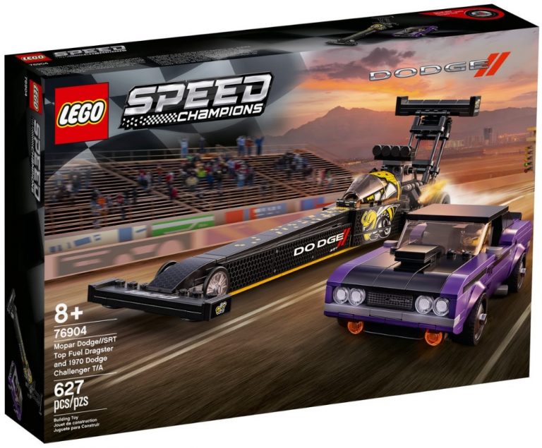 LEGO Speed Champions 76904 Mopar Dodge SRT Top Fuel Dragster and 1970 Dodge Challenger TA Front Box 2021