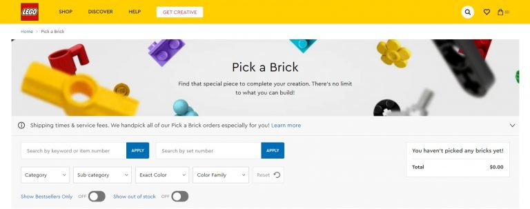 LEGO Pick a Brick Website Landing Page Shop at Home March 2022