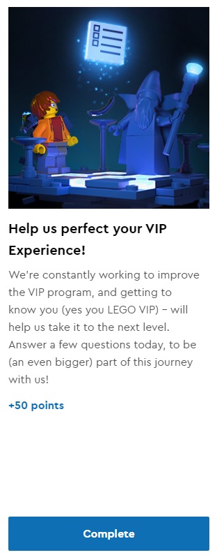 Vip Activity LEGO VIP Experience Survey - Earn 50 VIP Reward Points