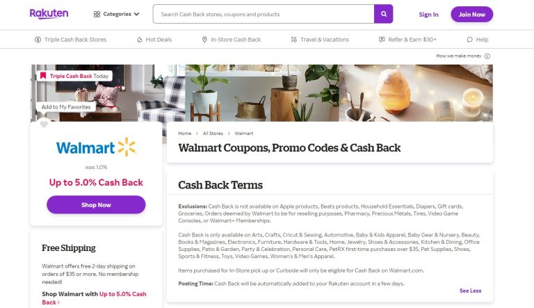 Wal-Mart Rakuten USA Cashback Offers & Terms United States US