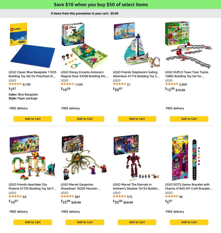 Amazon US LEGO December 2022 Promotion $10 off $50 on Select LEGO