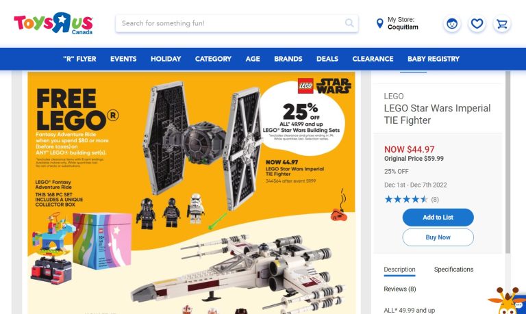 ToysRUs Canada LEGO December 2022 Sale Fantasy Adventure Ride Bricktober Gift GWP & Star Wars Sale
