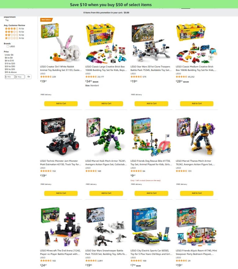 Amazon US LEGO April 2023 Promotion & Sales List $10 off $50