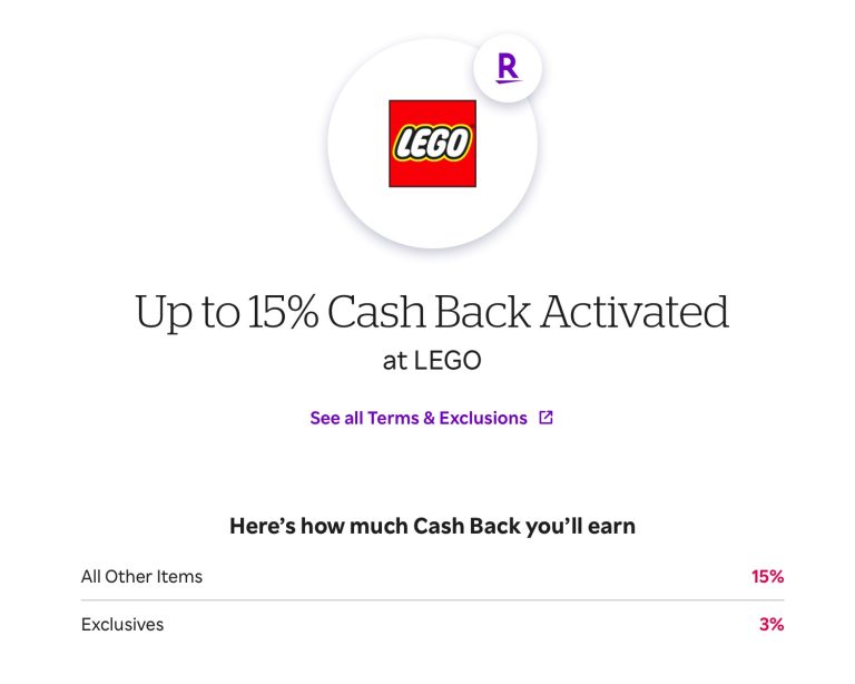 Rakuten US Cashback LEGO May 2023 Promotion Cashback Offer