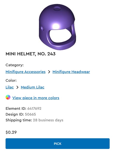 LEGO Classic Spaceman Minifigure Purple Mini Helmet No. 243 (6417692 & 50665)