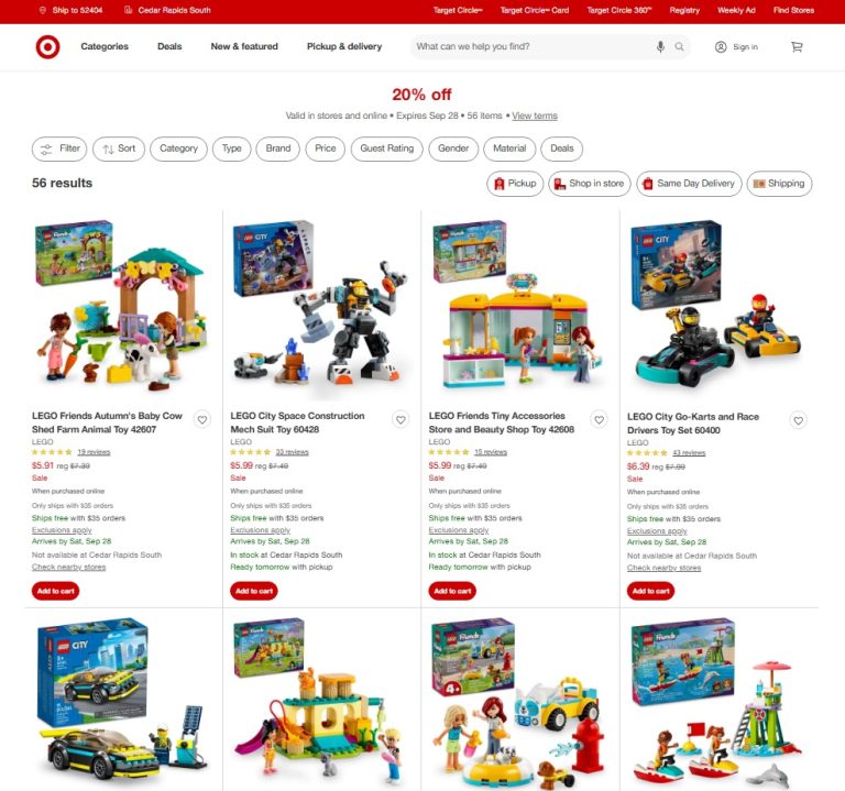 Target US LEGO September 2024 Weekly Flyer Sale 20% off Select LEGO