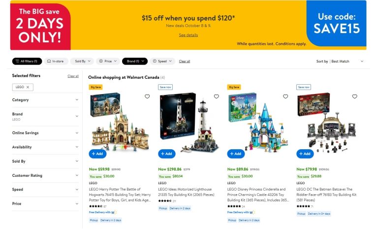 Wal-Mart Canada LEGO Big Save Deals October 2024 Two Days ONly