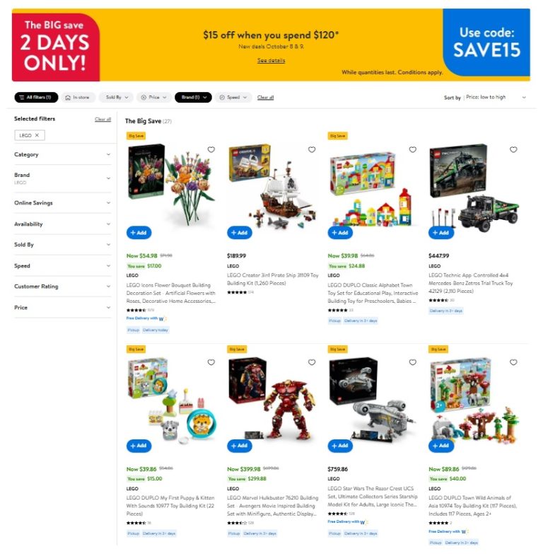 Wal-Mart Canada LEGO Big Save October 2024 Coupon Code & Deals