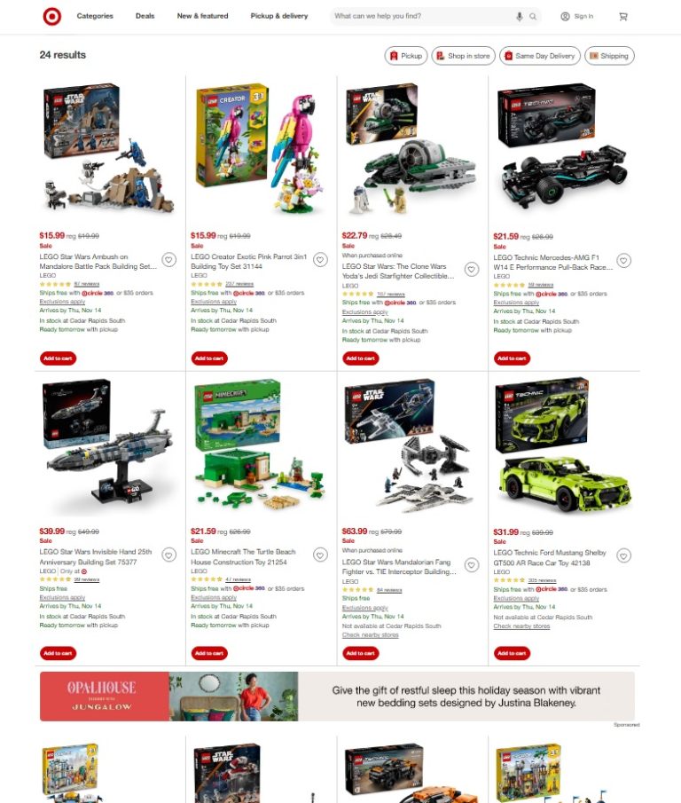 Target US LEGO November 2024 Sales & Deals List Flyer Advertised